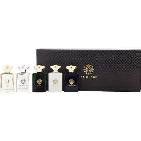 AMOUAGE VARIETY by Amouage 5 PIECES WITH GOLD & REFLECTION & EPIC & HONOUR & INTERLUDE AND ALL ARE EAU DE PARFUM 0.3 OZ MINI