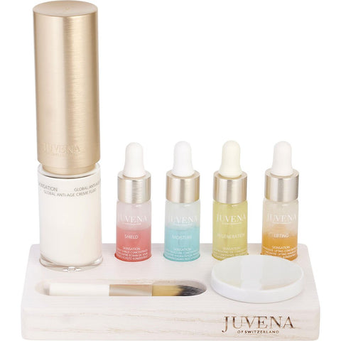 Juvena by Juvena Skinsation Set: Global Anti-Age Cream Fluid 50ml + Daily Shield Concentrate 10ml + Deep Moisture Concentrate 10ml + Regenerating Oil Concentrate 10ml + Immediate Lifting Concentrate 10ml + Porcelain Mixing Plate + Brush 7pcs
