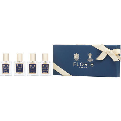 FLORIS VARIETY by Floris 4 PIECE MINI TRAVEL COLLECTION WITH NIGHT SCENTED JASMINE & WHITE ROSE & CHYPRESS & BOUQUTE DE LA REINE AND ALL ARE EDT SPRAY 0.5 OZ