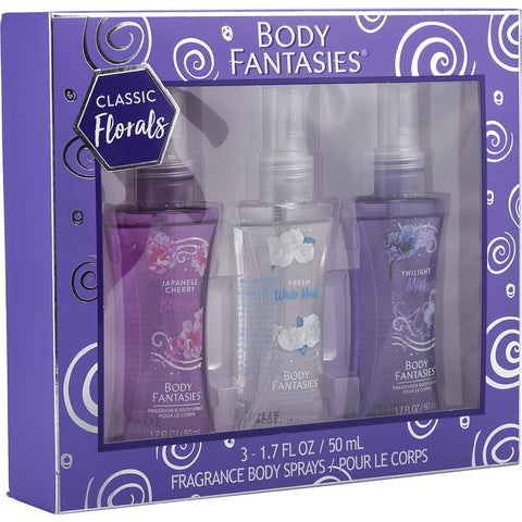 BODY FANTASIES VARIETY by Body Fantasies 3 PIECE SET WITH JAPANESE CHERRY & FRESH WHITE MUSK & TWILIGHT MIST AND ALL ARE BODY SPRAY 1.7 OZ